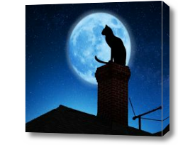Картина Кот на крыше под луной